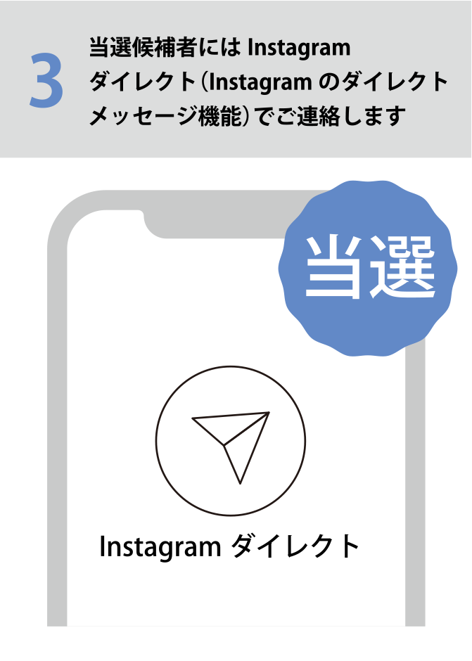 3 当選候補者にはInstagramダイレクト（Instagramのダイレクトメッセージ機能）でご連絡します