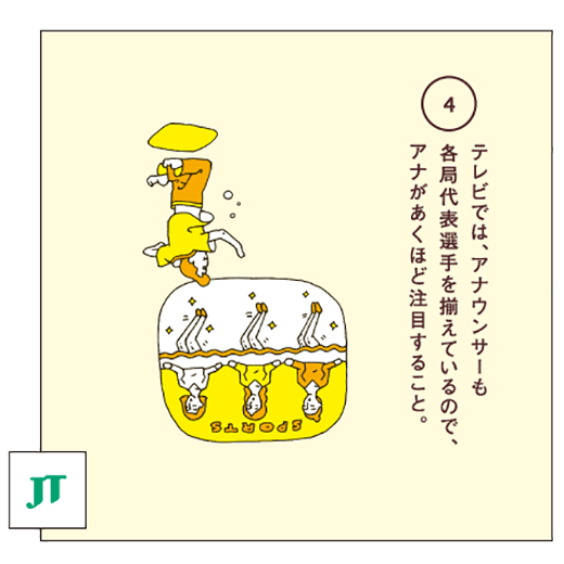 テレビでは、アナウンサーも各局代表選手を揃えているので、アナがあくほど注目すること。