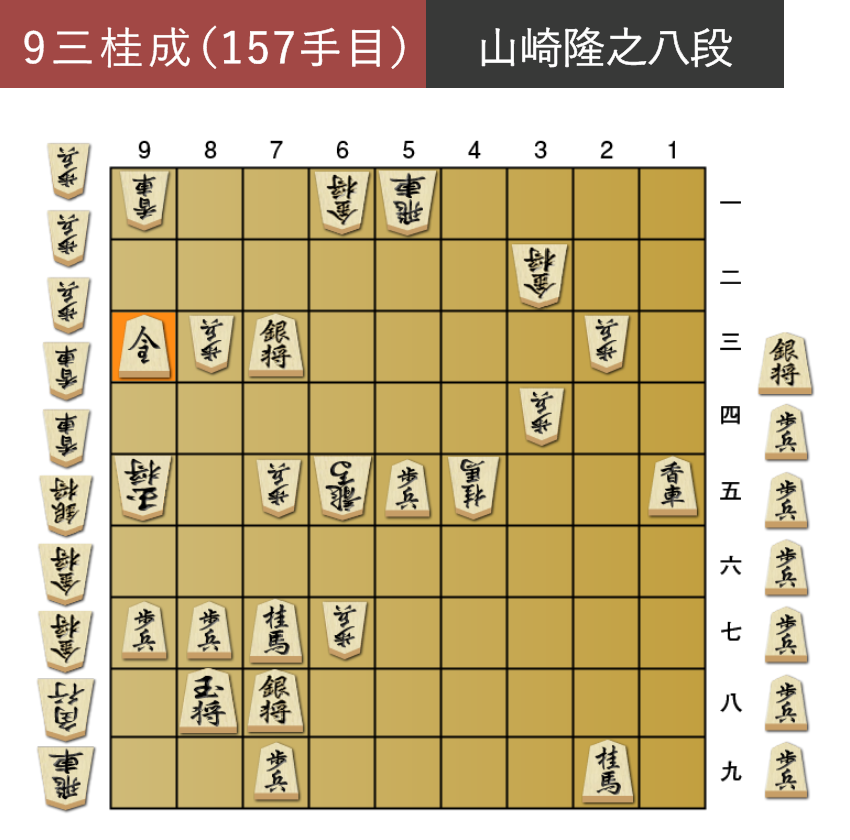 「9三桂成（157手目）」山崎隆之八段