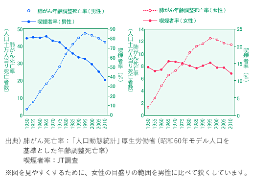 喫煙者率と肺がん死亡率推移